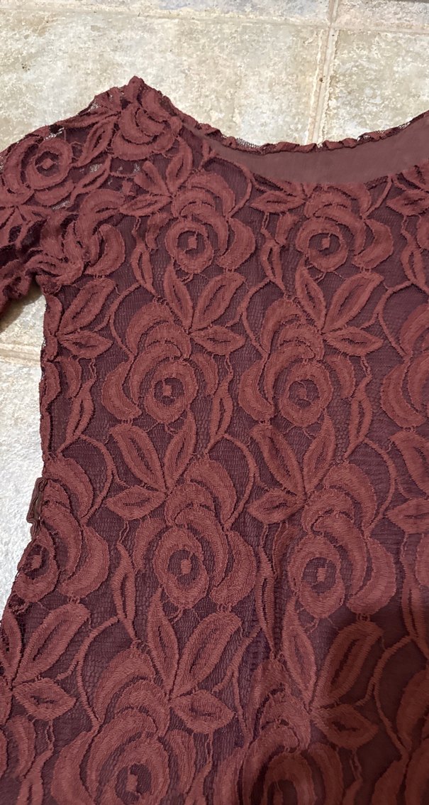 Bordo Nakışlı Dantel Detaylı Uzun abiye elbise - Görsel 4