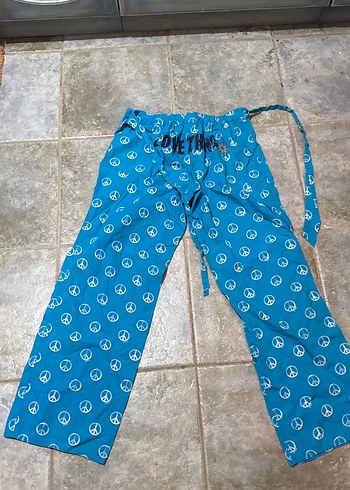 Mavi peace Desenli Bol Kesim Kadın pijama alt - Görsel 6