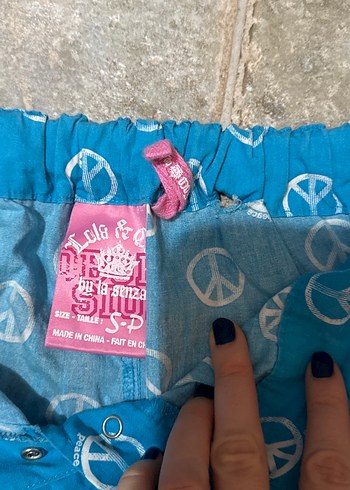 Mavi peace Desenli Bol Kesim Kadın pijama alt - Görsel 3