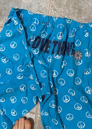 Mavi peace Desenli Bol Kesim Kadın pijama alt - Görsel 5