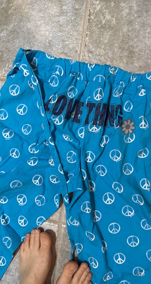 Mavi peace Desenli Bol Kesim Kadın pijama alt - Görsel 5