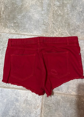 Kadın Koyu Kırmızı Mini Denim Şort - Görsel 4