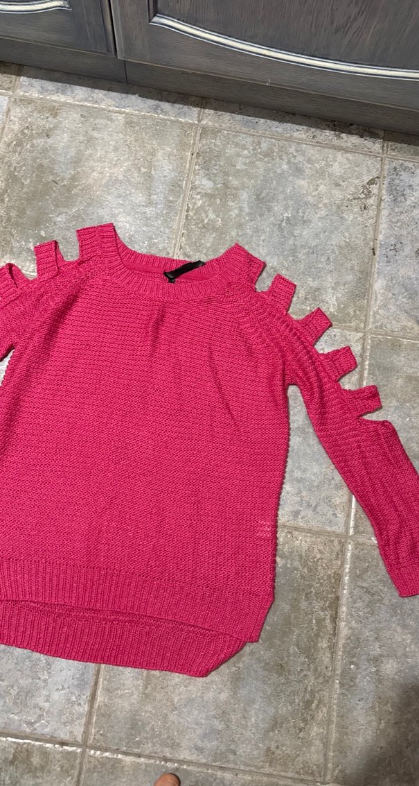 Pembe Örgü Kadın Triko Kazak kesik kol detaylı - Görsel 2