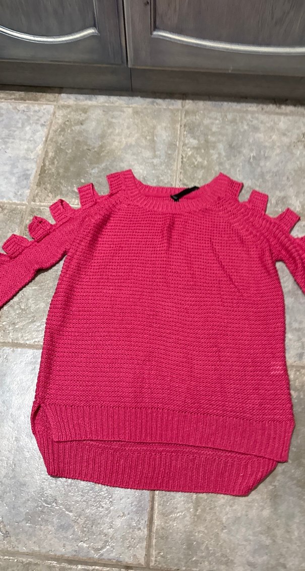 Pembe Örgü Kadın Triko Kazak kesik kol detaylı - Görsel 3