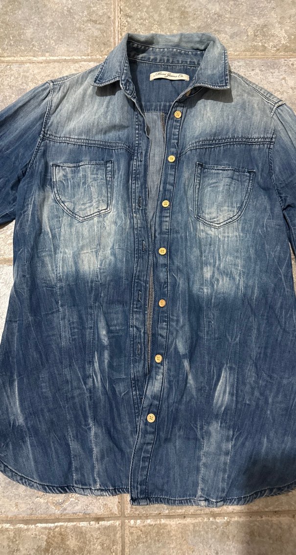 Düğmeli Batik Desenli Kot Gömlek - Görsel 2