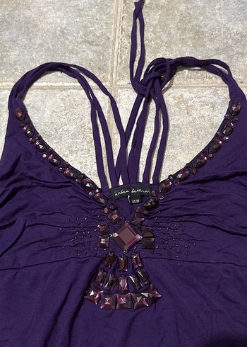 Mor İp Askılı Boncuklu Kadın Bluz - Görsel 2