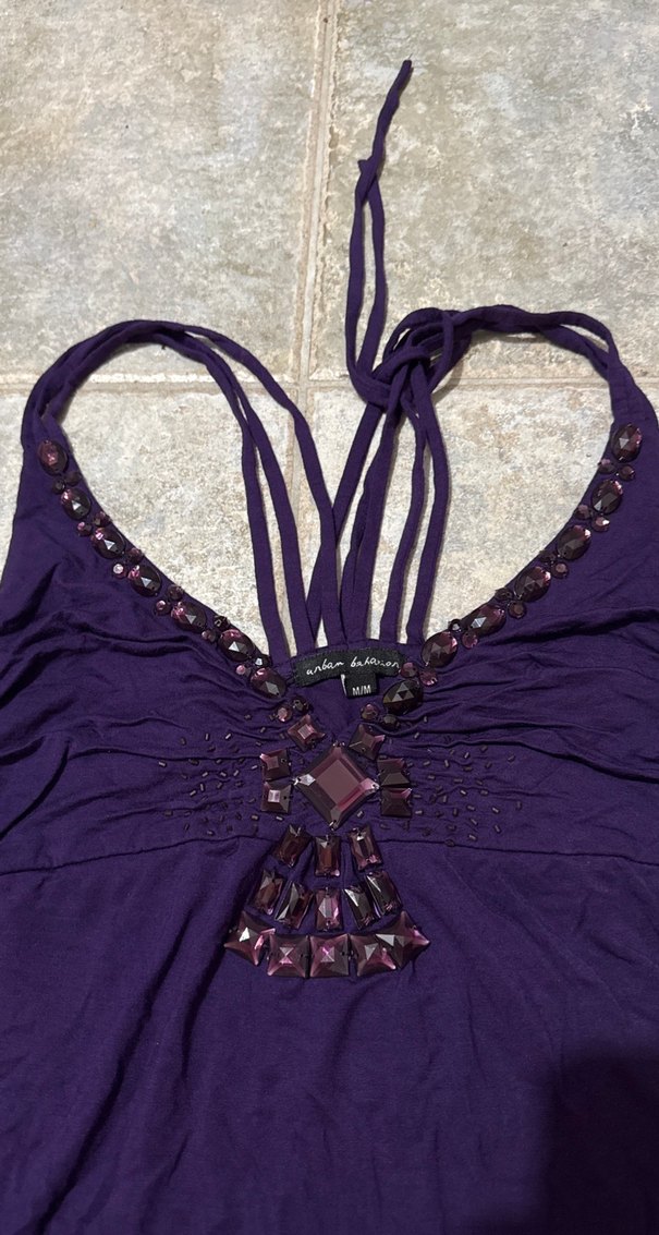 Mor İp Askılı Boncuklu Kadın Bluz - Görsel 2