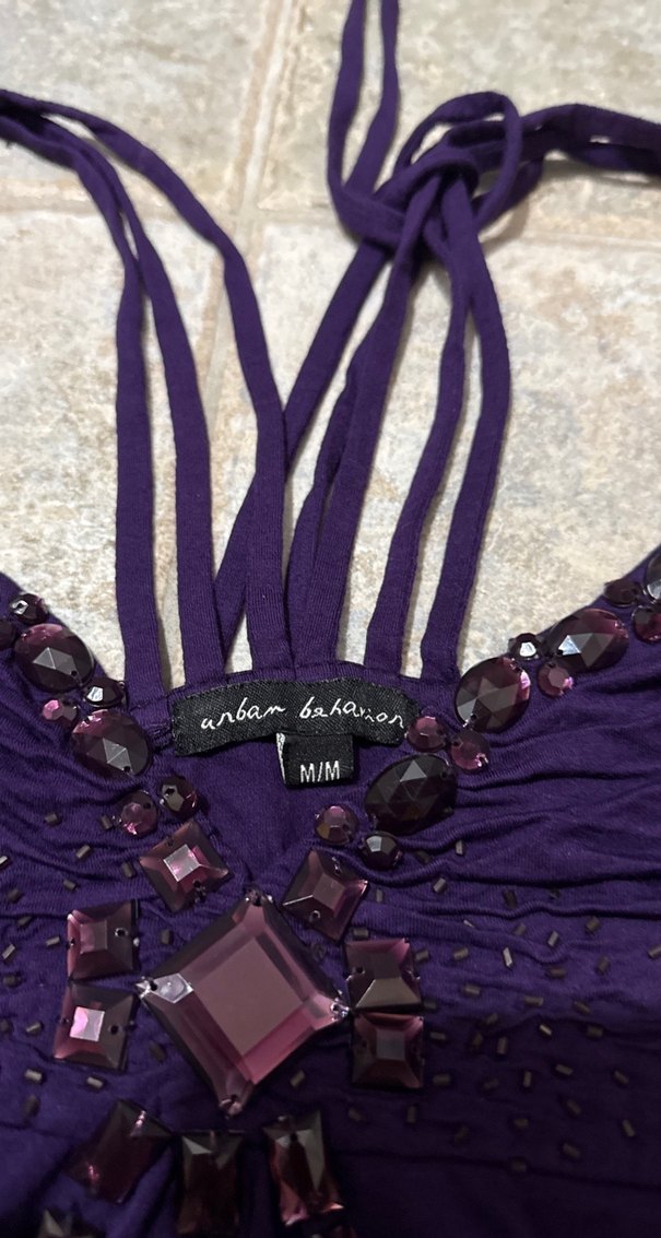 Mor İp Askılı Boncuklu Kadın Bluz - Görsel 3