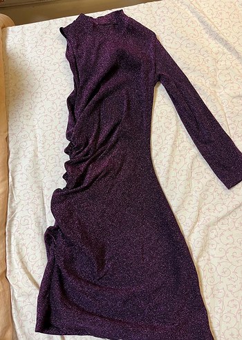 s Beden Bershka Bordo Parlak Mini Elbise