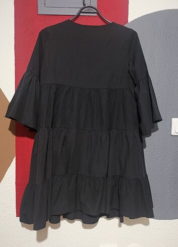 s Beden Siyah pileli Yazlık elbise 