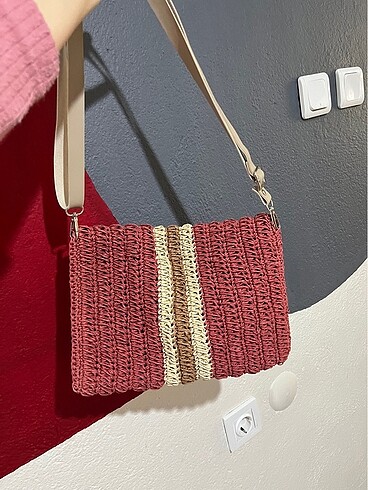 Beden bordo Renk Hasır ip örgü bordo kol çantası