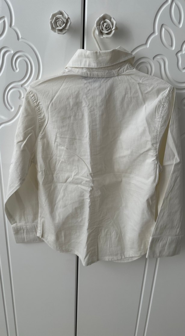 Beyaz Uzun Kollu Kız Çocuk Gömlek - Görsel 4