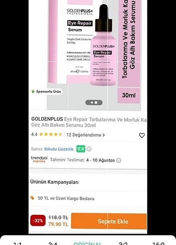 Gözaltı morluk ve torba serumu 30 ml