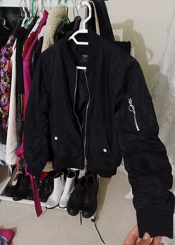 Bershka Siyah Fermuarlı Kadın Street Wear Mont