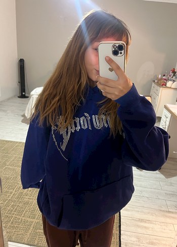 Kadın Lacivert Payetli Yüksek Yakalı Sweatshirt
