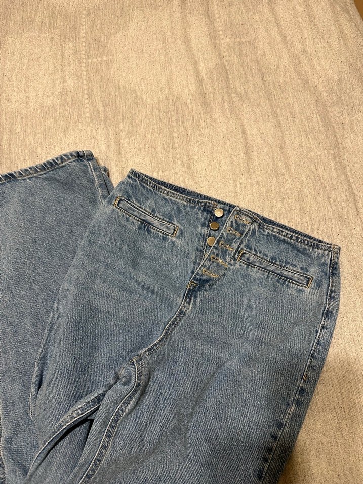 Düğmeli Gri Kadın Denim Pantolon - Görsel 2