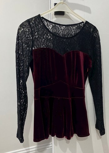 Bordo Dantel Detaylı Kadın Bluz