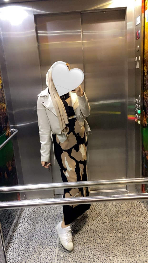 Kahverengi Zebrali Uzun Balıkçı Yaka triko Elbise - Görsel 2