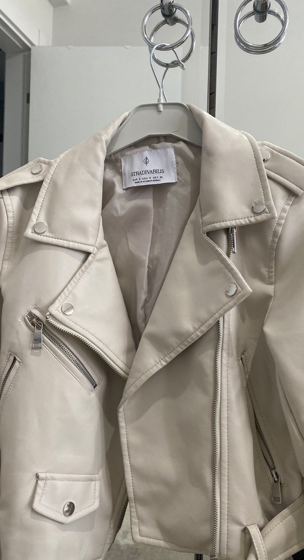 Bej Mini Deri Kemerli Ceket - Görsel 2