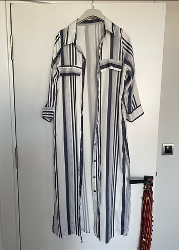 H&M Düğmeli Çizgili Kadın Uzun Elbise