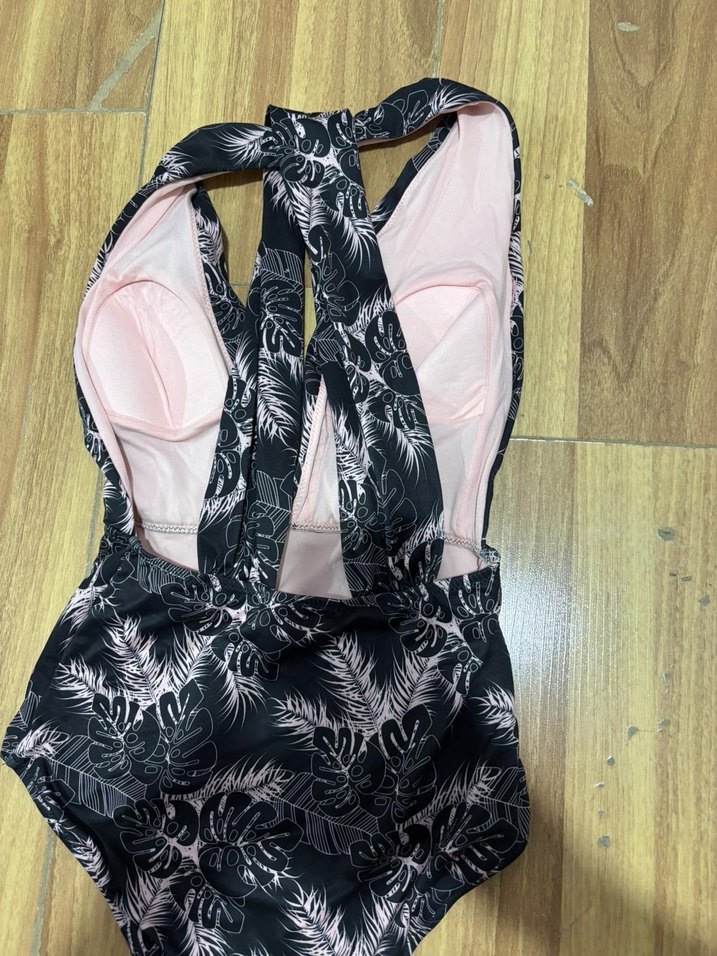 Uzun Siyah Desenli Drapeli Kadın Mayo - Görsel 2