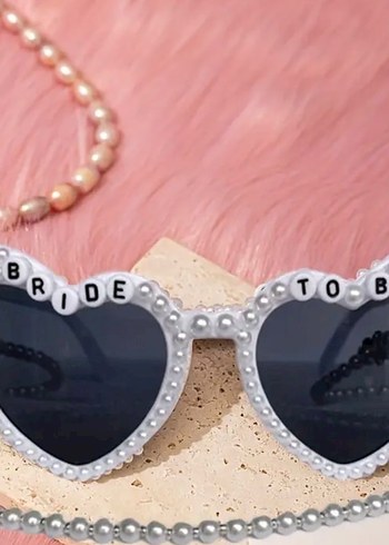Boncuklu Beyaz Kalp Gözlük - Bride To Be - Görsel 6