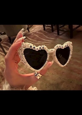 Boncuklu Beyaz Kalp Gözlük - Bride To Be - Görsel 3