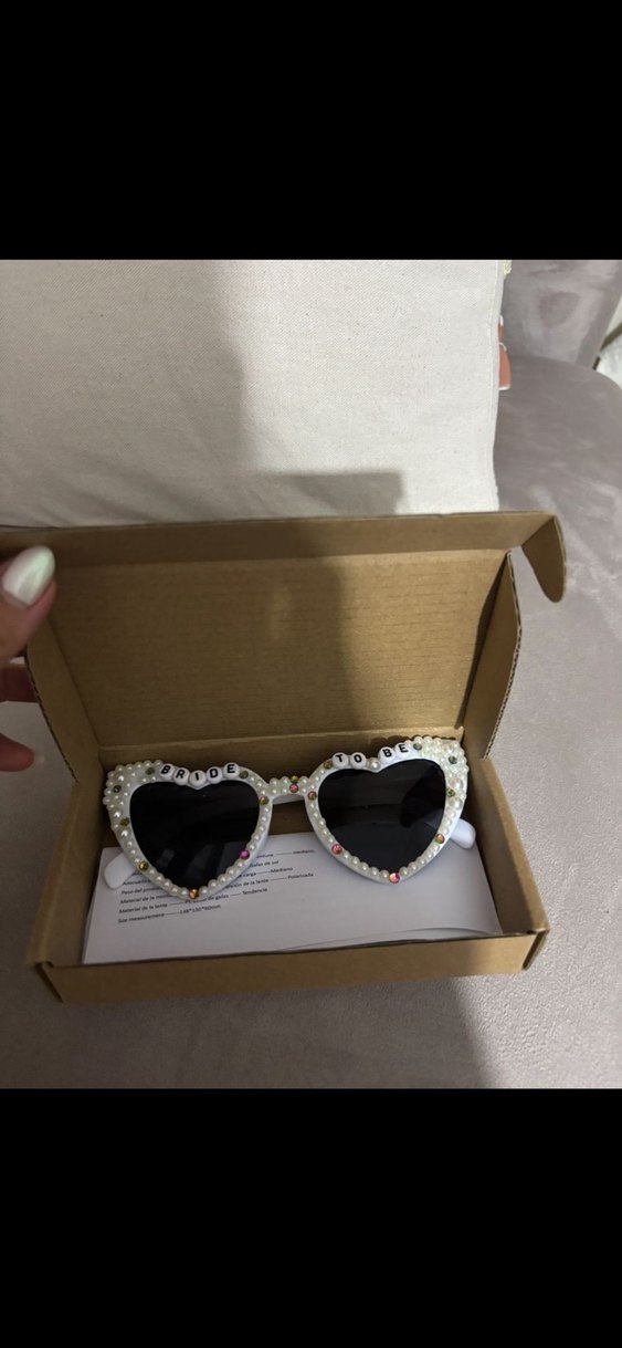 Boncuklu Beyaz Kalp Gözlük - Bride To Be - Görsel 2