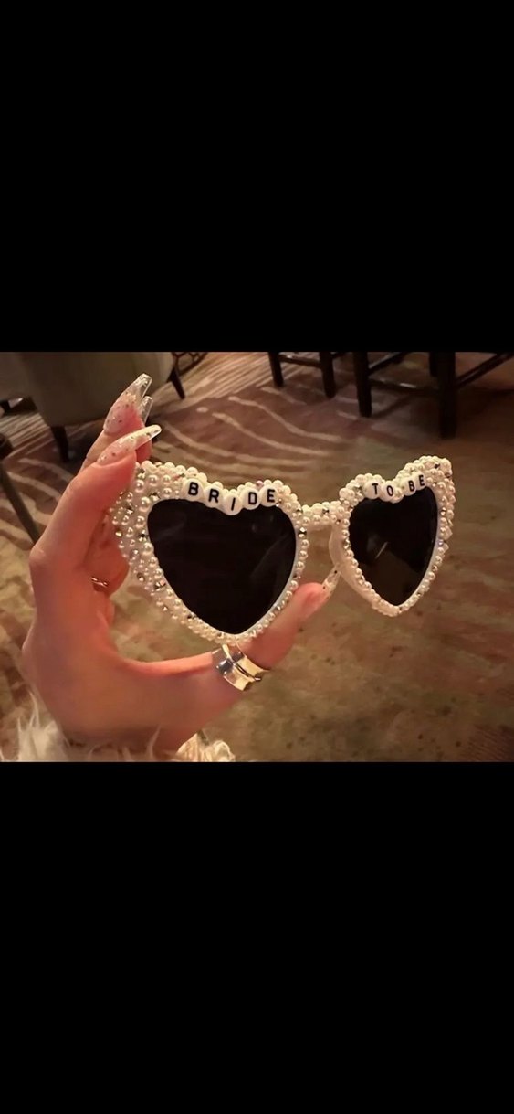 Boncuklu Beyaz Kalp Gözlük - Bride To Be - Görsel 3