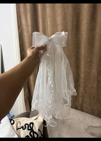 Beyaz Fiyonklu Gotik Duvak 55cm - Görsel 4