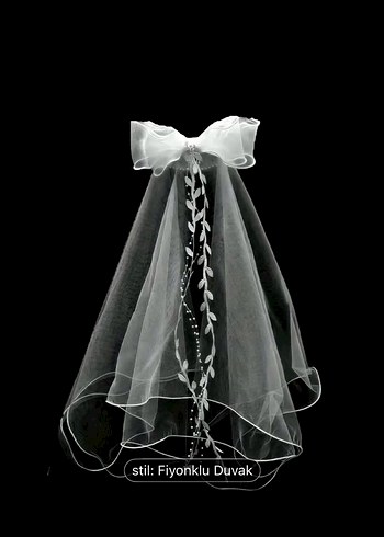 Beyaz Fiyonklu Gotik Duvak 55cm - Görsel 2