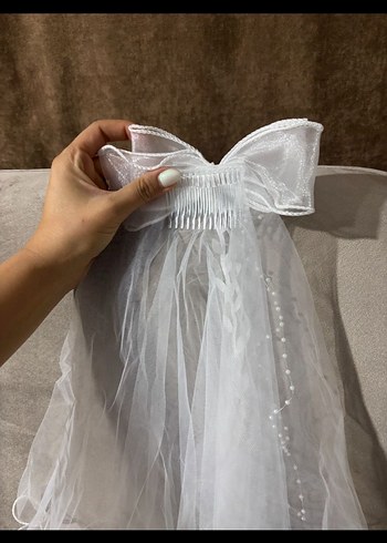 Beyaz Fiyonklu Gotik Duvak 55cm - Görsel 5