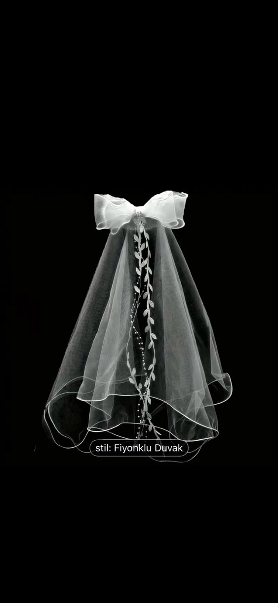 Beyaz Fiyonklu Gotik Duvak 55cm - Görsel 2