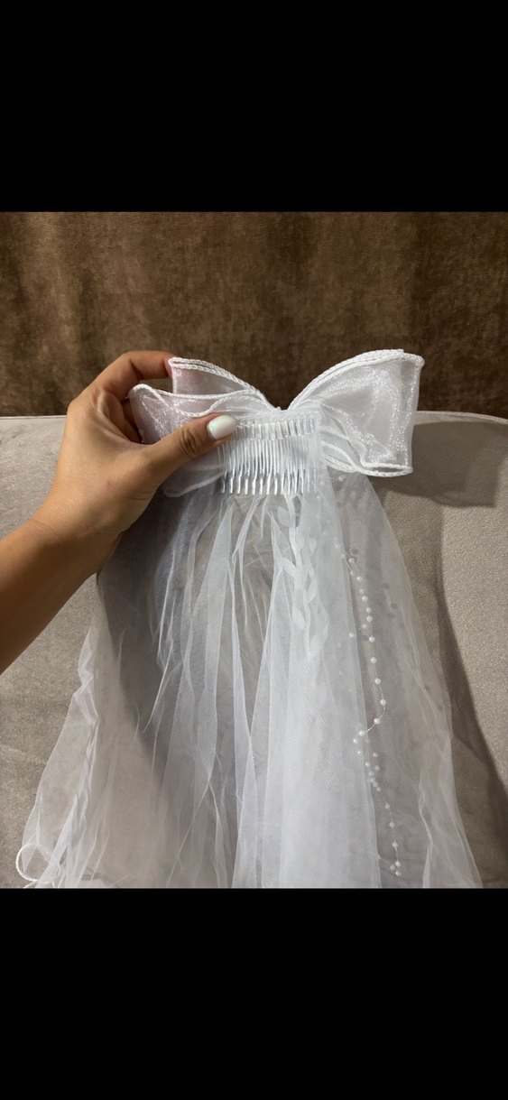 Beyaz Fiyonklu Gotik Duvak 55cm - Görsel 5