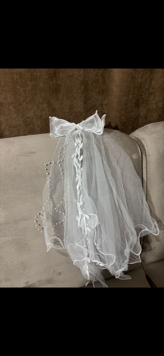 Beyaz Fiyonklu Gotik Duvak 55cm - Görsel 3