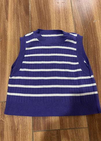 Mor Çizgili Kadın Örme Süveter - Görsel 2