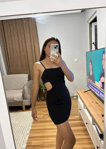 Siyah Strappy Midi Elbise - Görsel 2