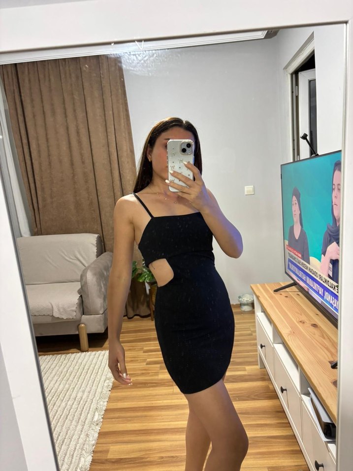 Siyah Strappy Midi Elbise - Görsel 2