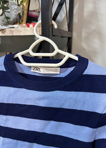 xs Beden Mavi Çizgili Pamuklu Kadın Kazak