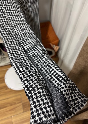 Bershka Gri Ekose Pilili Midi Kumaş Pantolon