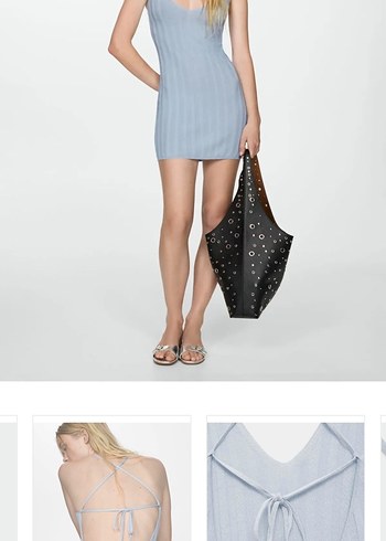 Mango İnce Askılı Mini Mavi Denim Elbise