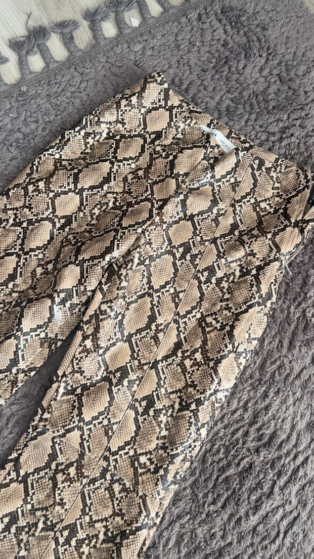 Kahverengi Yılan Desenli Kadın Kumaş Pantolon - Görsel 2