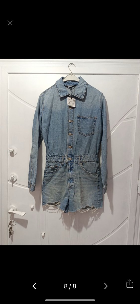 Zara Kadın Kot Mini Tulum - Görsel 3