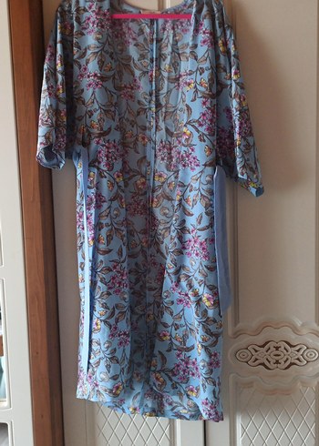 Mavi Desenli Uzun Kadın Kimono
