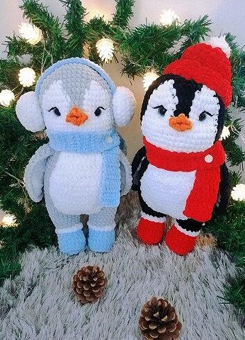 Amigurumi Kadife Penguen Peluş Oyuncak Yılbaşı Hediyesi 