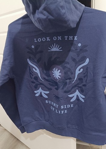 LC Waikiki Uniseks Kapüşonlu Mavi Fermuarlı Sweatshirt