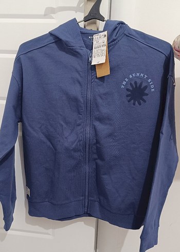 Uniseks Kapüşonlu Mavi Fermuarlı Sweatshirt