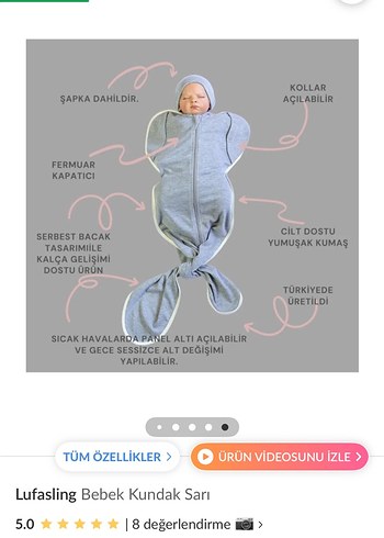 Bebek kundak- bebek uyku tulumu - Görsel 4