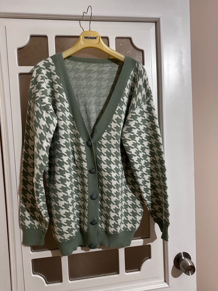 Kadın Açık Haki V Yaka Örgü Salaş Hırka - Görsel 4