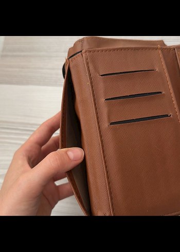 Kahverengi Deri Kadın Clutch Cüzdan - Görsel 8